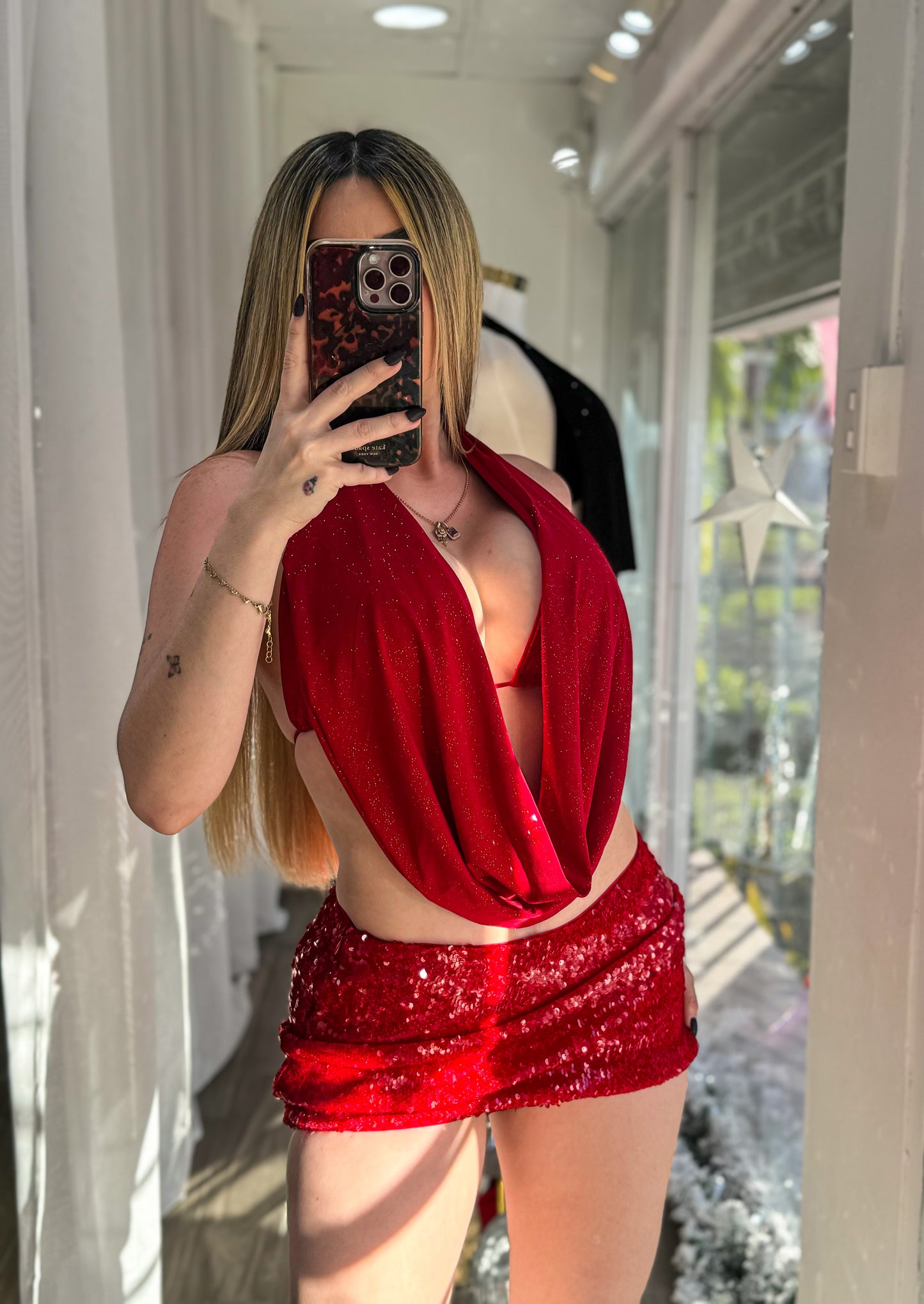 Red Lentejuelas Mini Skirt