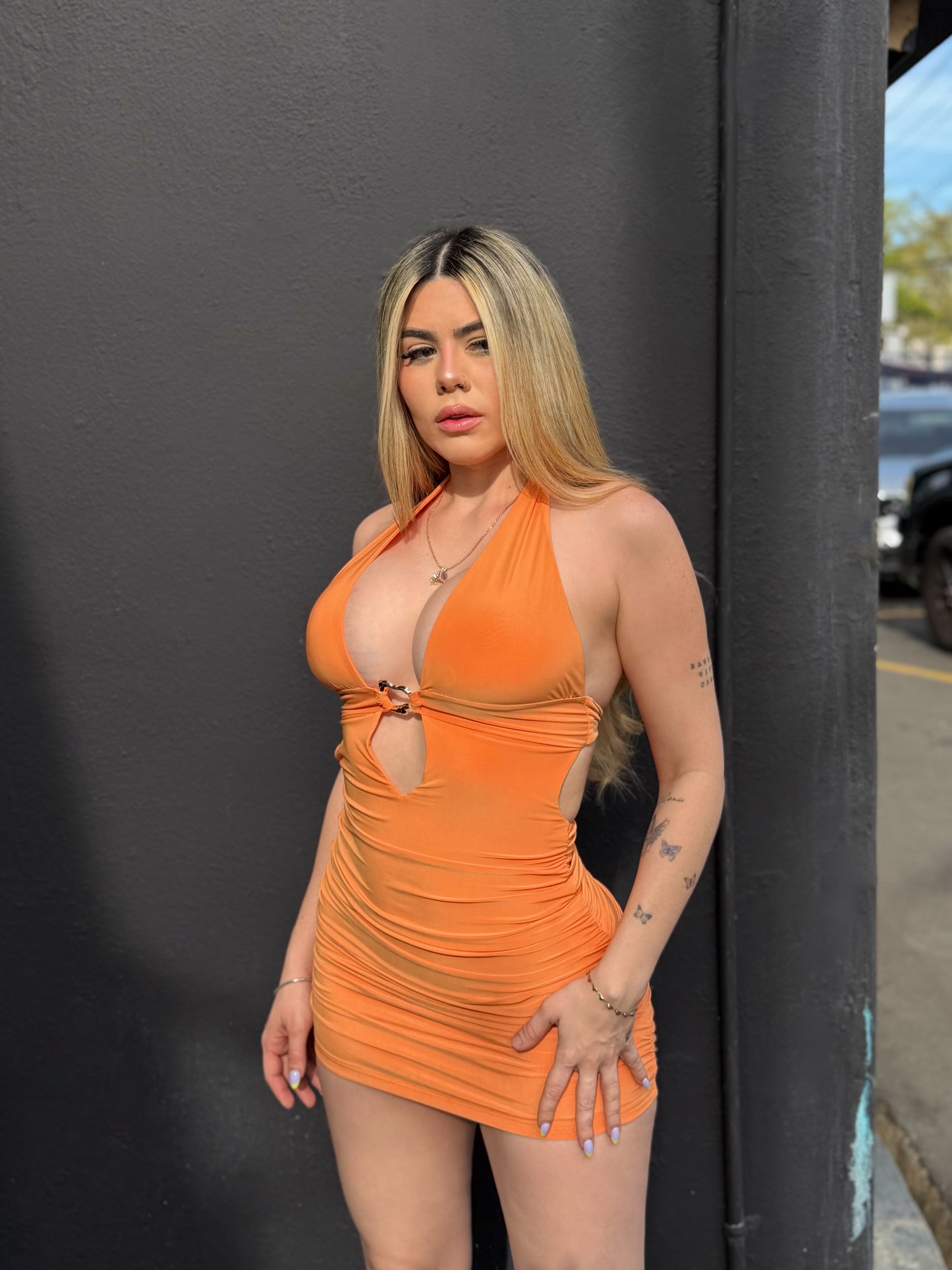 Orange Halter Mini Dress