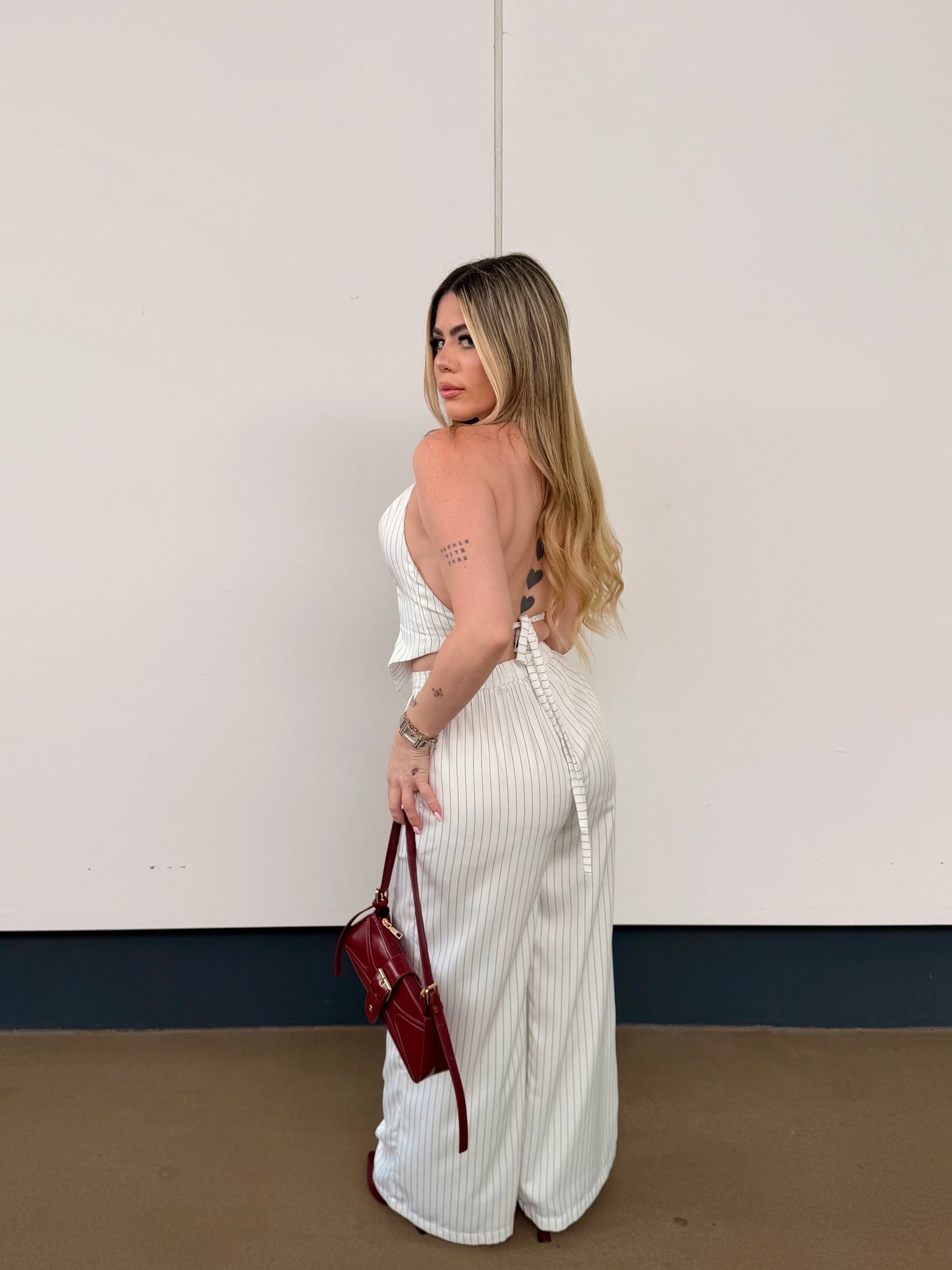 Backless Vest w/ Long Pants Stripe Set