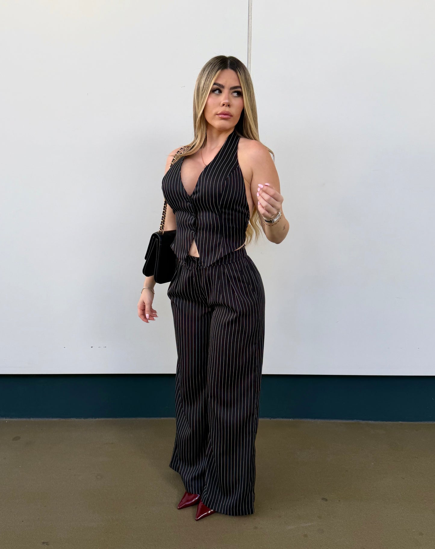 Backless Vest w/ Long Pants Stripe Set