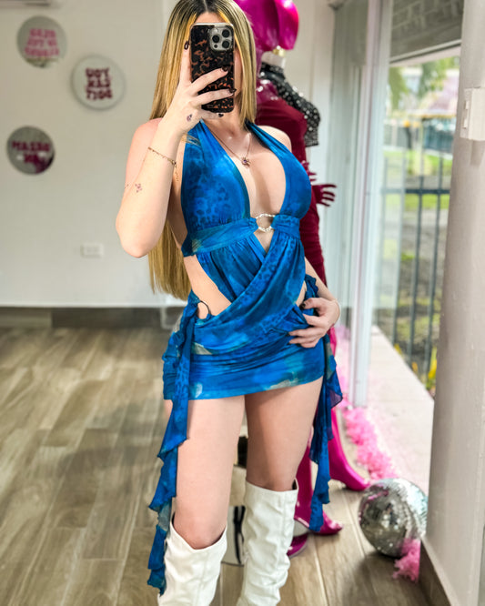 Artic Blue Ruffles Mini Dress