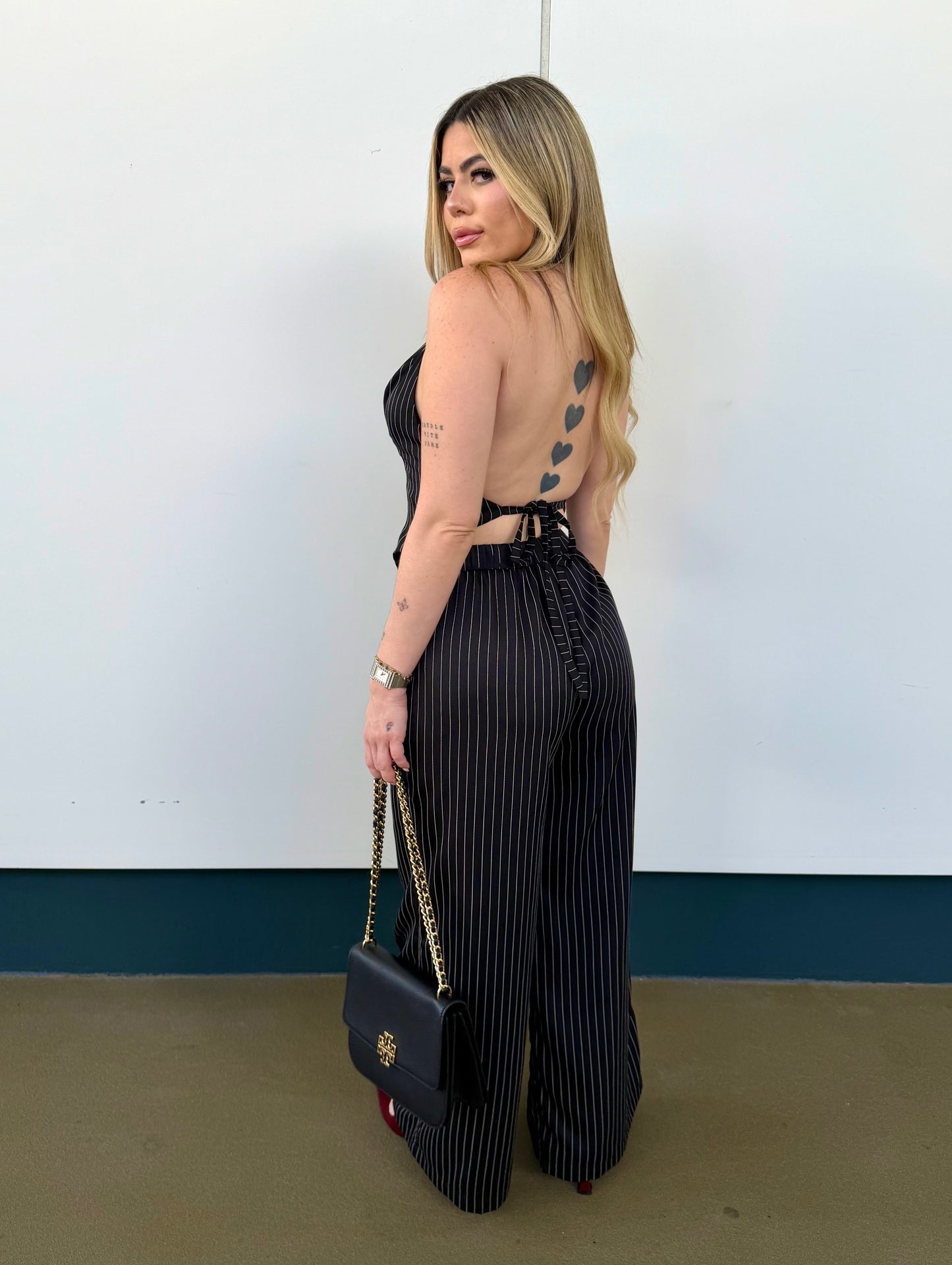 Backless Vest w/ Long Pants Stripe Set