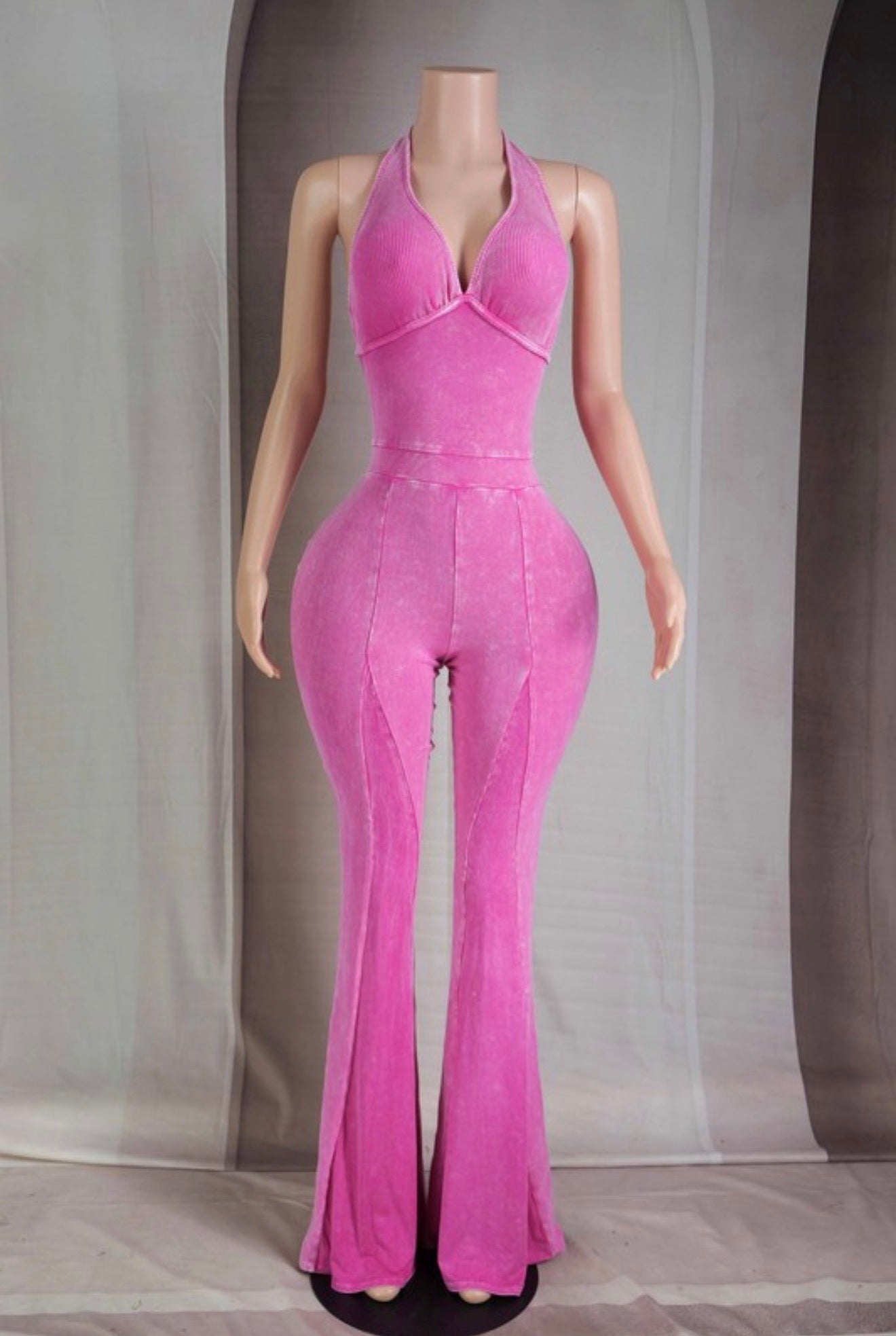 Mineral wash Halter Jumpsuit