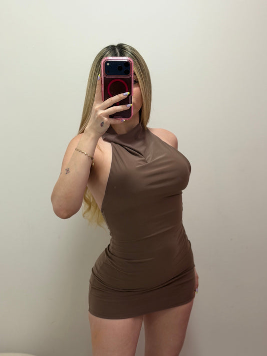 Mocha Halter Mini Dress