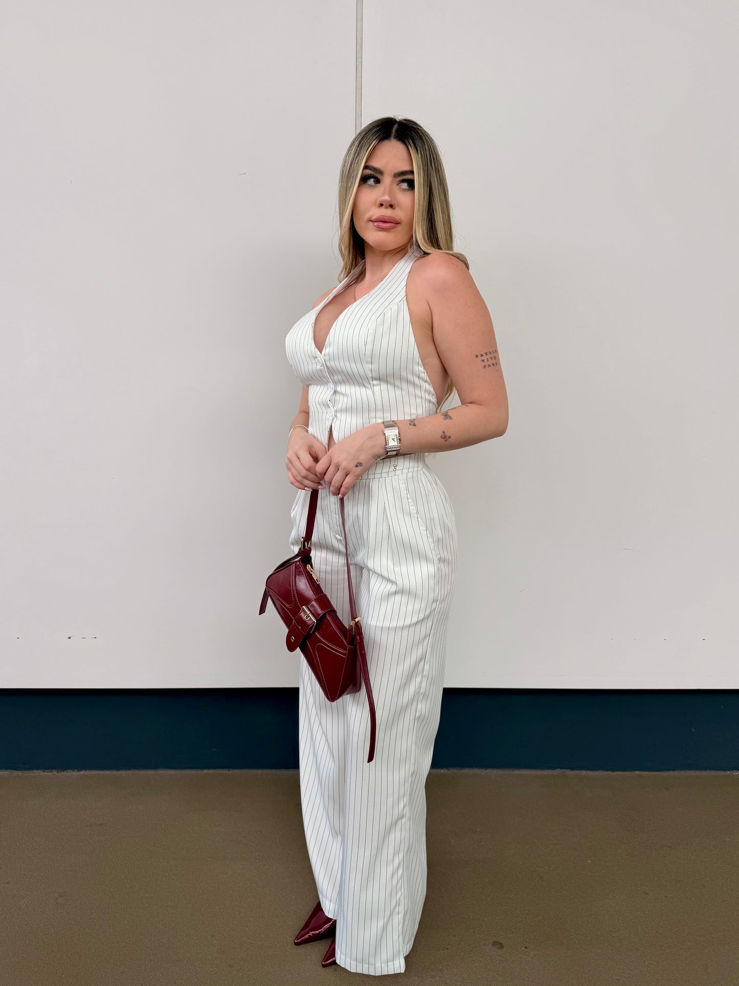 Backless Vest w/ Long Pants Stripe Set